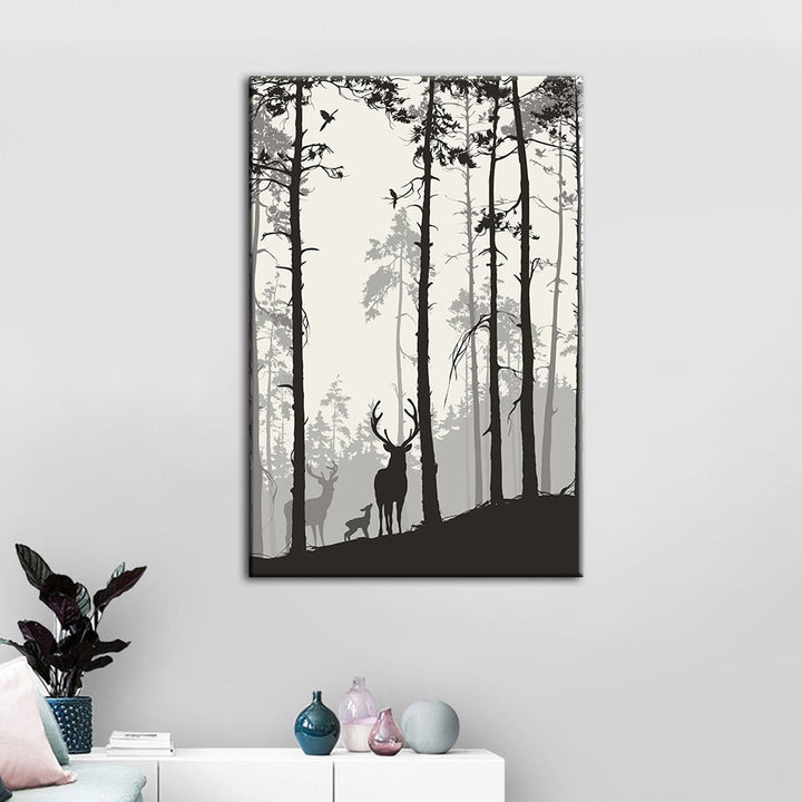 Silhouette Deer Family - Canvas Wall Art Painting | Bowlift