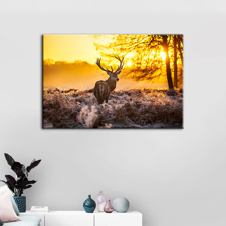 Winter Deer at Dawn - Canvas Wall Art Painting | Bowlift