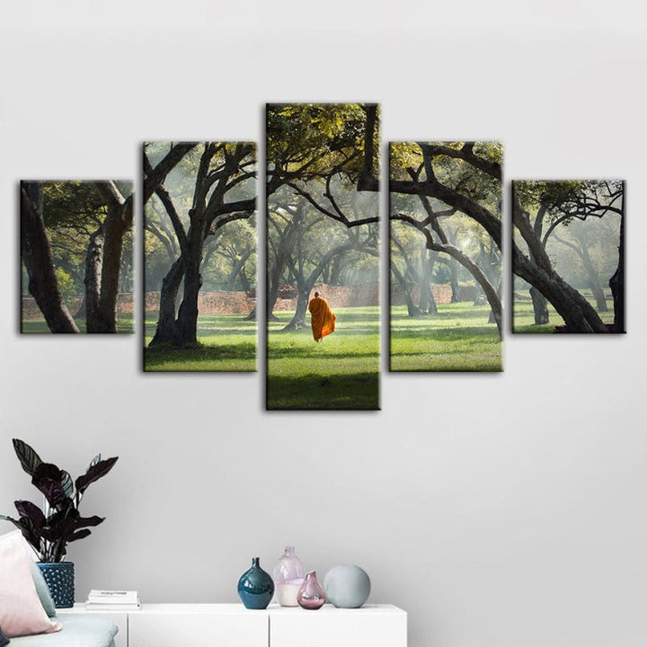 5 Piece Peaceful Monk Walking - Canvas Wall Art Painting | Bowlift