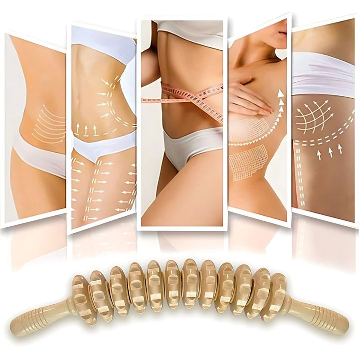 De-Puffing Anti-Cellulite Wood Massager – Skin Smoothing Pain Relief – Home Body Sculpting Tool Bowlift