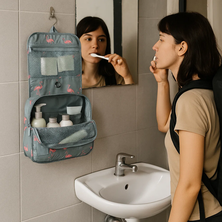 BowLift | TravelEase – Water-repellent Cosmetic Bag with Hook and Compartments | Travel Toiletry Bag