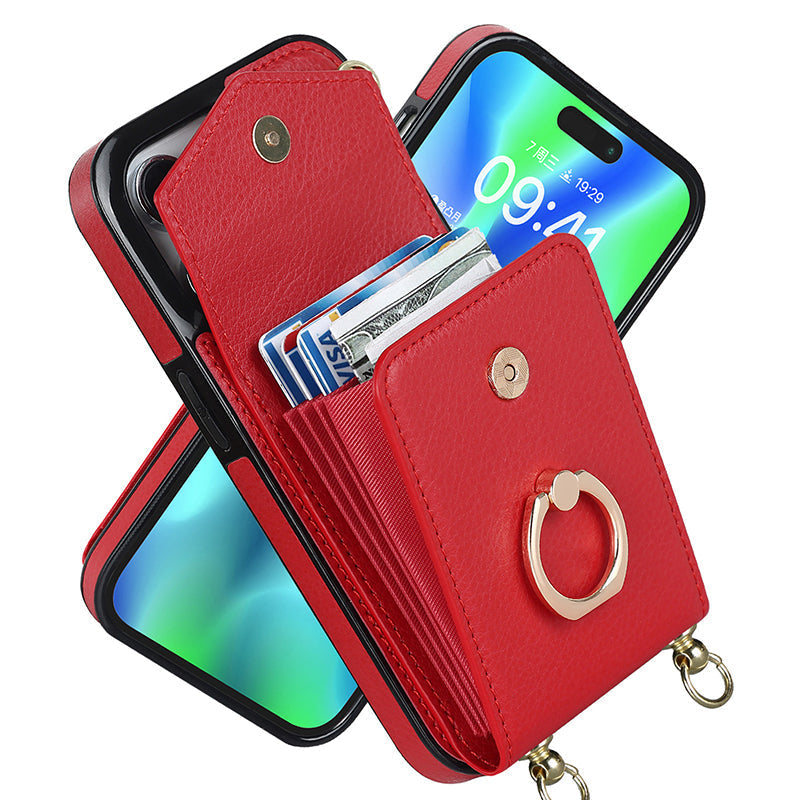 BowLift | Leather Wallet Case with Ring & Lanyard for iPhone