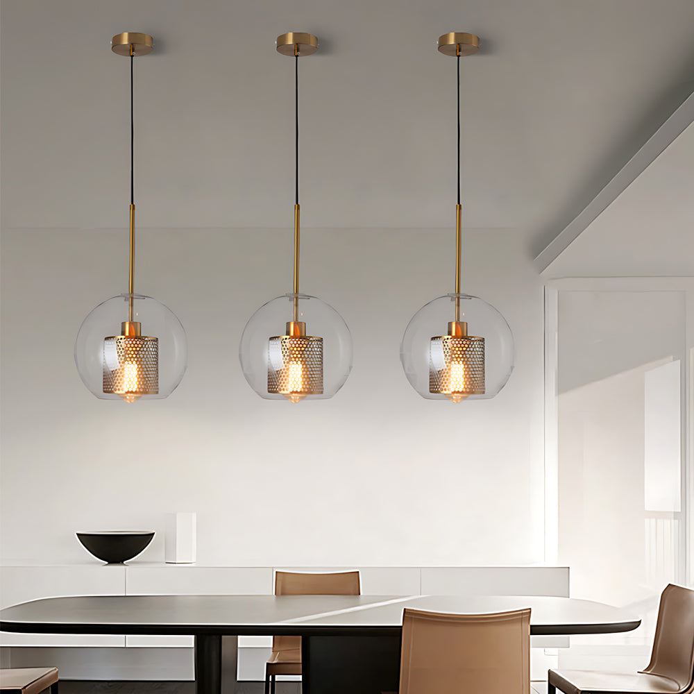 Vintage industrial pendant lamp with round glass and gold – LED pendant light for dining room and living room | Bowlift