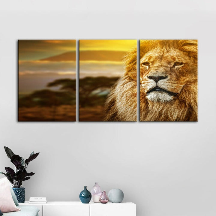 Unamused Lion-Canvas Wall Art Painting 3 Pieces | Bowlift