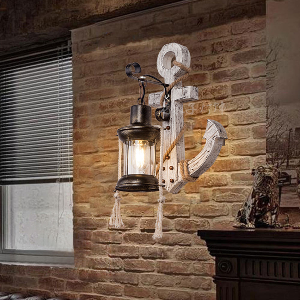 BowLift | Rustic Wood Anchor Wall Lamp with Lantern