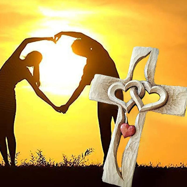 BowLift | Hand-carved wooden cross - Intertwined hearts