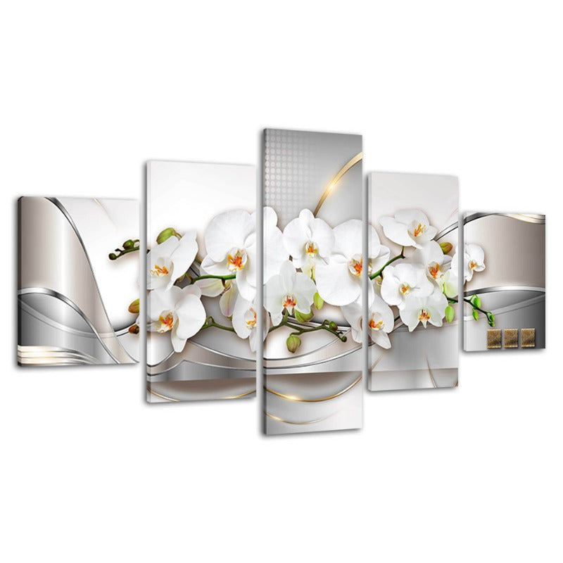 5 Piece Golden Hue White Flower - Canvas Wall Art Painting | Bowlift