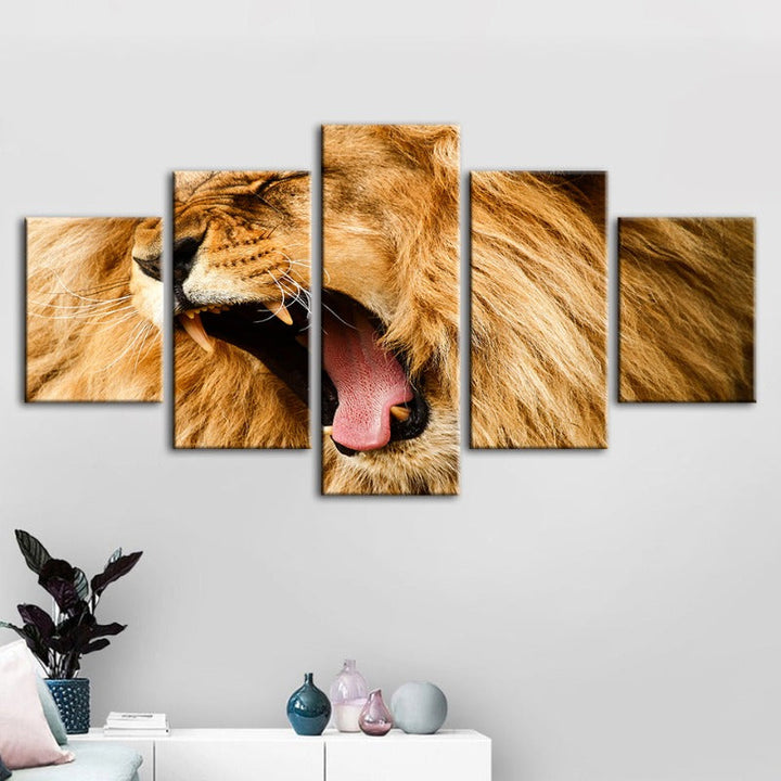 5 Piece Enraged Lion's Roar - Canvas Wall Art Painting | Bowlift