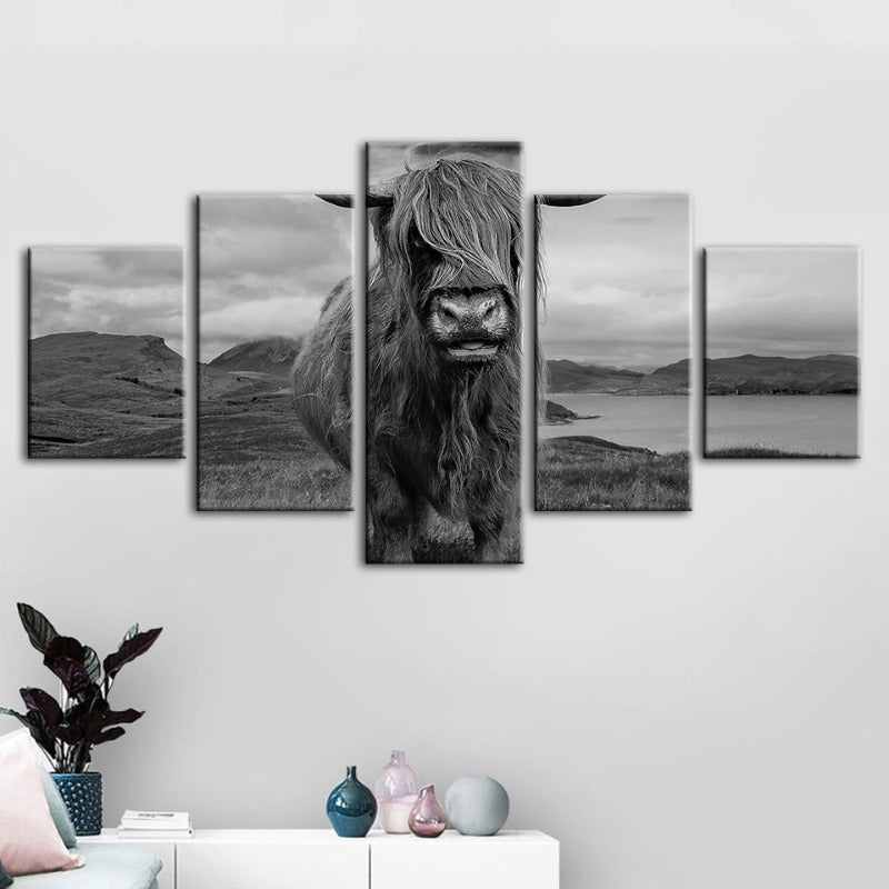 5 Piece Black and White Cow - Canvas Wall Art Painting | Bowlift