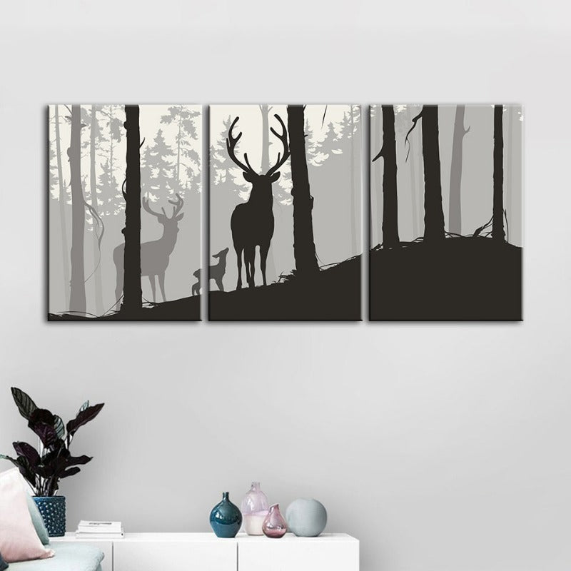 Silhouette Deer Family-Canvas Wall Art Painting 3 Pieces | Bowlift