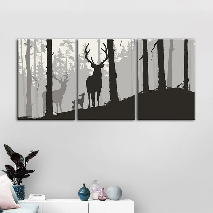 Silhouette Deer Family-Canvas Wall Art Painting 3 Pieces | Bowlift