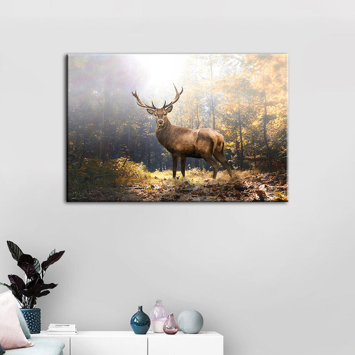 Majestic Deer In The Woods - Canvas Wall Art Painting | Bowlift