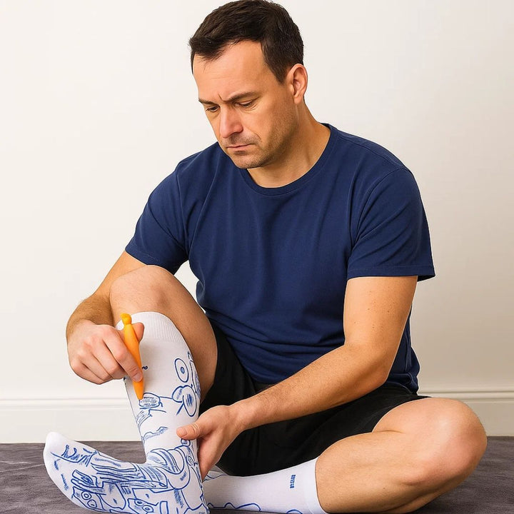 ReflexEase | Reflexology Socks – Printed Map & Tool – Breathable Split‑Toe Fabric – Home Stress Relief & Foot Fatigue Recovery Bowlift