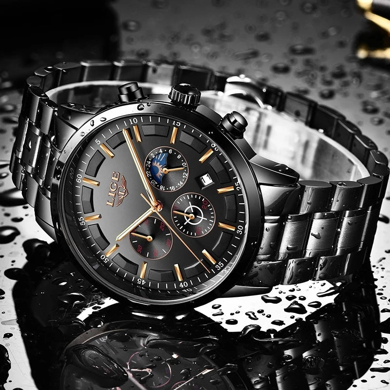 BowLift | VanguardTime | Military Black Steel Watch – Sleek & Sophisticated