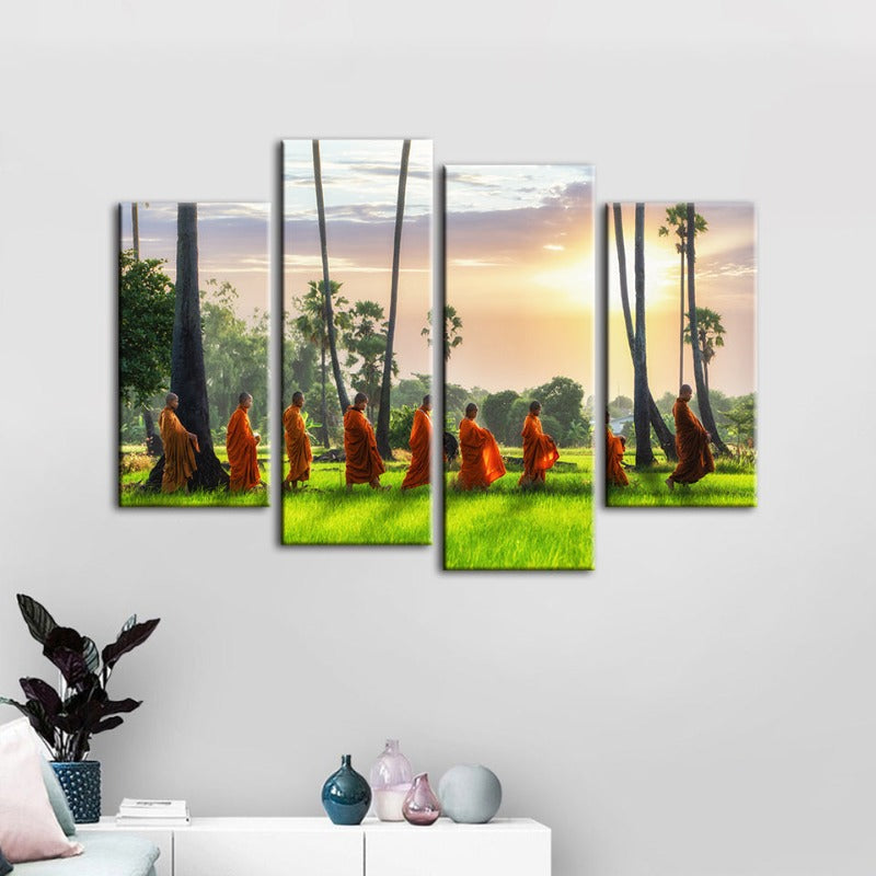 4 Piece Relaxing Monks- Canvas Wall Art Painting | Bowlift