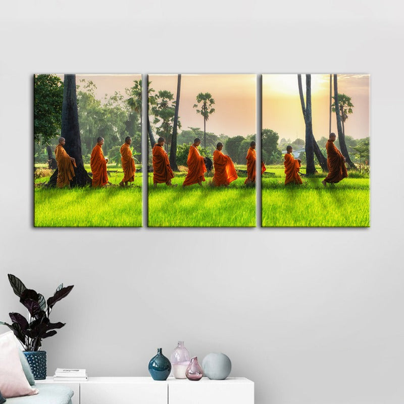 Relaxing Monks-Canvas Wall Art Painting 3 Pieces | Bowlift