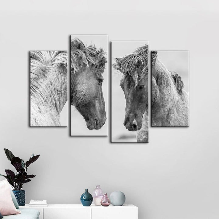 4 Piece Two White Horses - Canvas Wall Art Painting | Bowlift