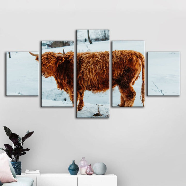 5 Piece Curly Haired Cow - Canvas Wall Art Painting | Bowlift