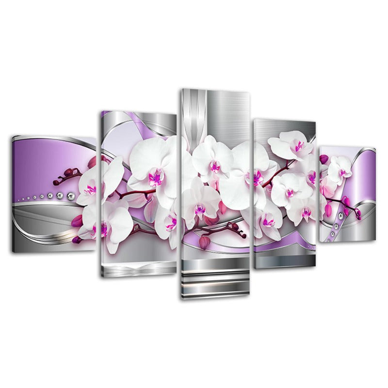 5 Piece Pink Hue White Flower - Canvas Wall Art Painting | Bowlift