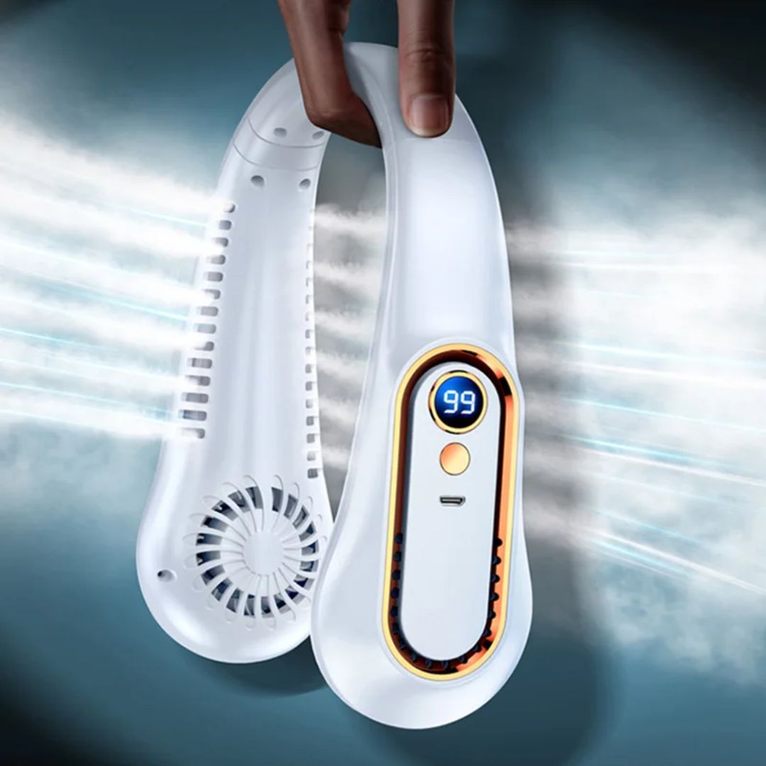 CoolEase | Portable Neck Fan – Hands‑Free Bladeless Cooling – Five‑Speed USB‑C – Travel Office Commuters Bowlift