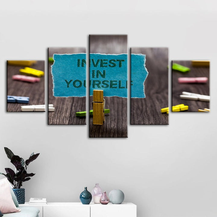 5 Piece Invest In Yourself - Canvas Wall Art Painting | Bowlift