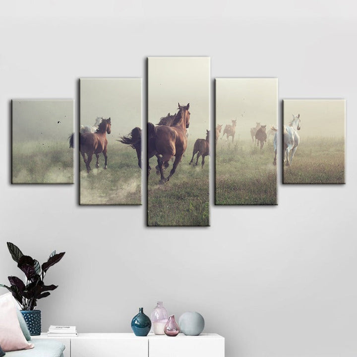 5 Piece Running Black Horse - Canvas Wall Art Painting | Bowlift