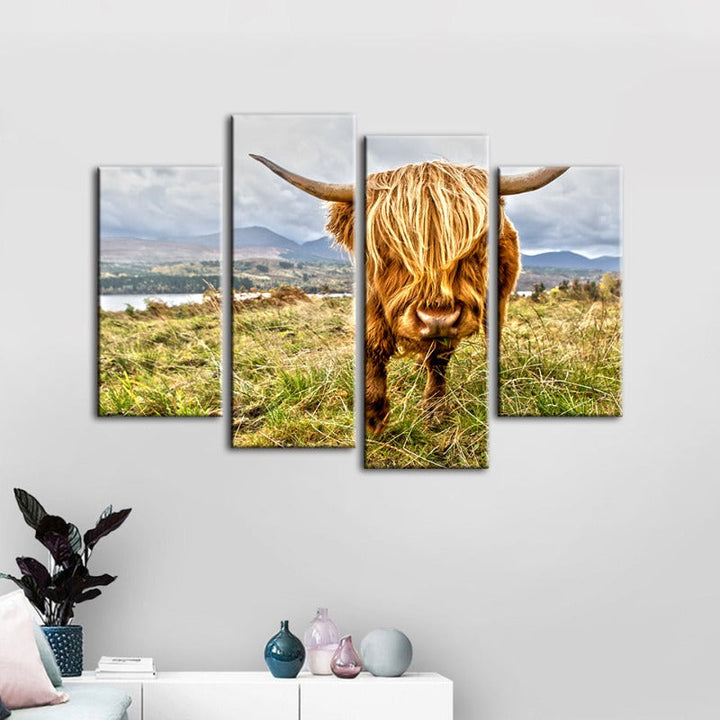 4 Piece Cute Wild Cow - Canvas Wall Art Painting | Bowlift