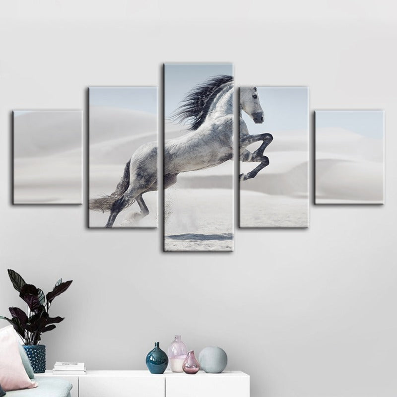 5 Piece Jumping White Horse - Canvas Wall Art Painting | Bowlift