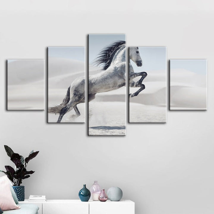 5 Piece Jumping White Horse - Canvas Wall Art Painting | Bowlift