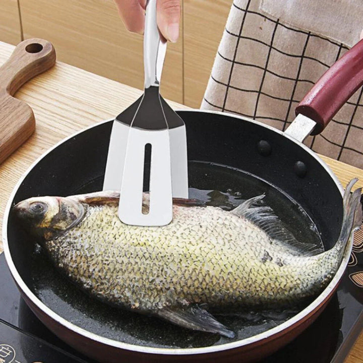 BowLift | Double-sided stainless steel turner with non-slip handle – Ideal for grilling and frying