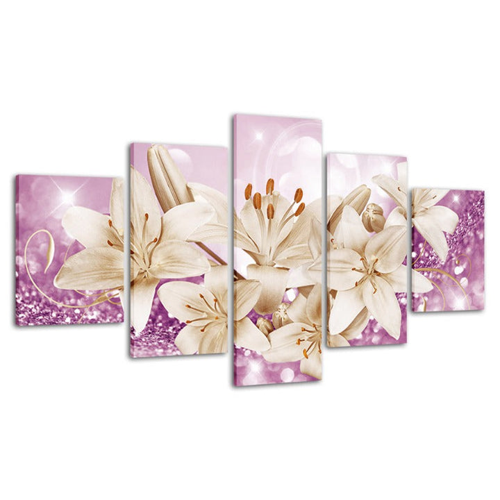 5 Piece Purple Background Rustic Flower - Canvas Wall Art Painting | Bowlift