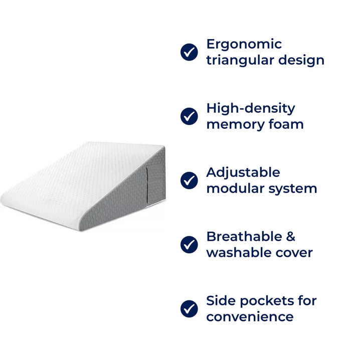 OrthoComfort | Triangle Wedge Pillow – Memory Foam – Extra Support for Heartburn – Sleep Apnea – Back Pain – Post-Surgery Recovery Bowlift