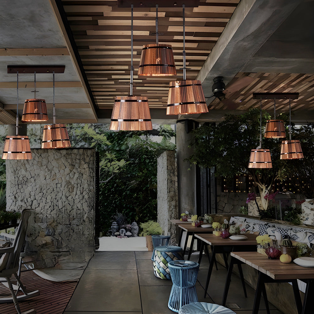 BowLift | BucketGlow Pendant Light - Wooden Bucket Pendant Lamp for a Cozy Bar