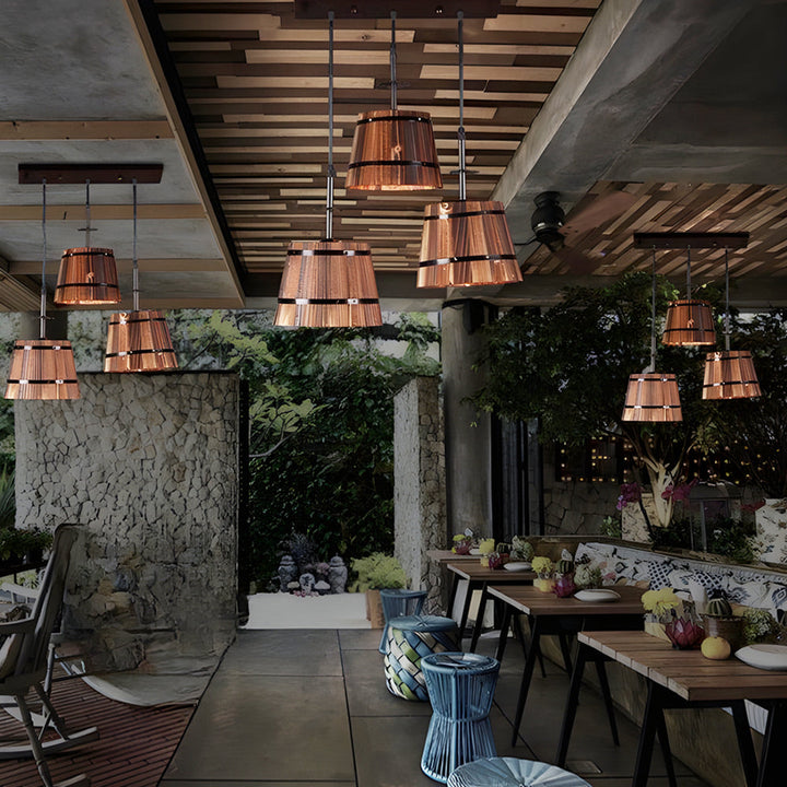 BowLift | BucketGlow Pendant Light - Wooden Bucket Pendant Lamp for a Cozy Bar