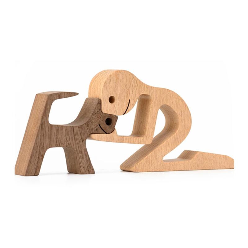 Pet Lover Gifts Wood Sculpture Family & Puppy Wooden Crafts Table Ornaments | Bowlift