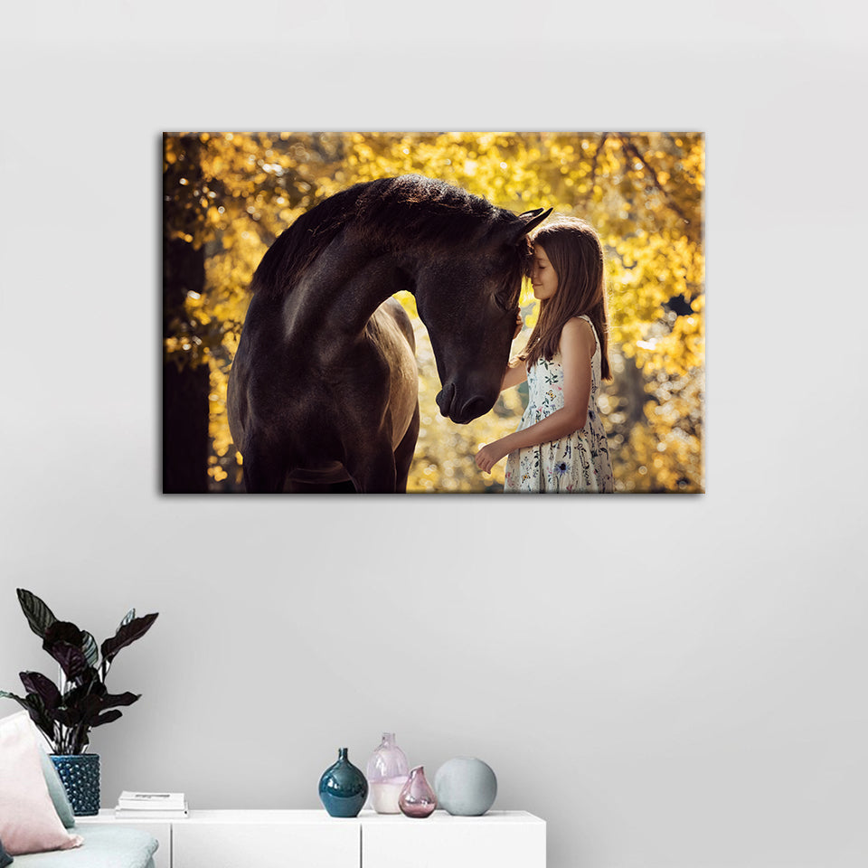 Friendship Between a Girl and Horse - Canvas Wall Art Painting | Bowlift