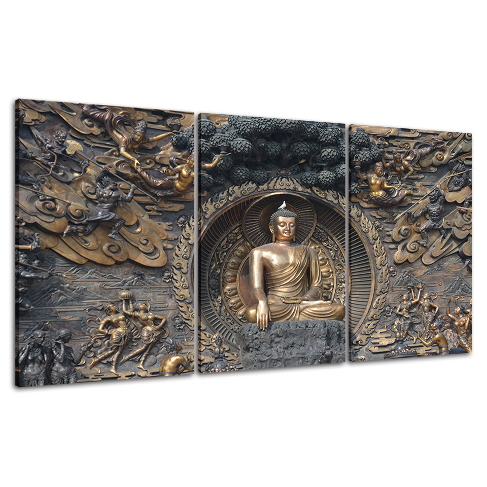 Peaceful Mahavira 3 Piece - Canvas Wall Art Painting | Bowlift