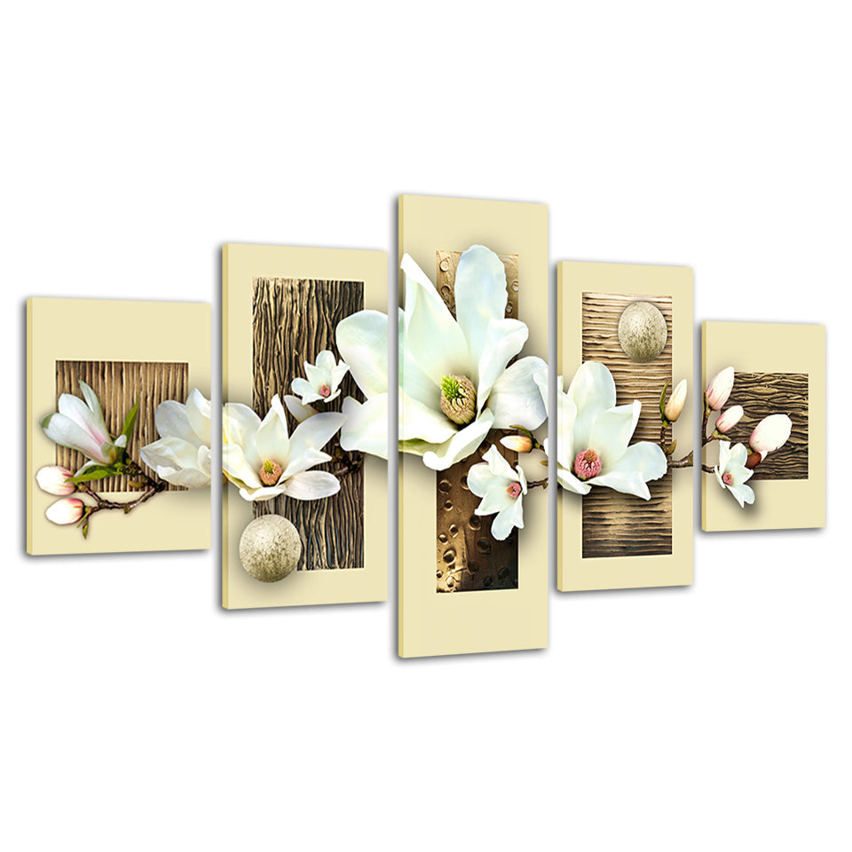 Textured Multicolored Magnolias 5 Piece - Canvas Wall Art Painting | Bowlift