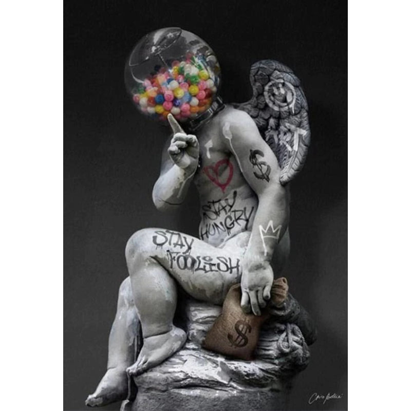 David Head Sculpture Graffiti - Canvas Wall Art Painting | Bowlift