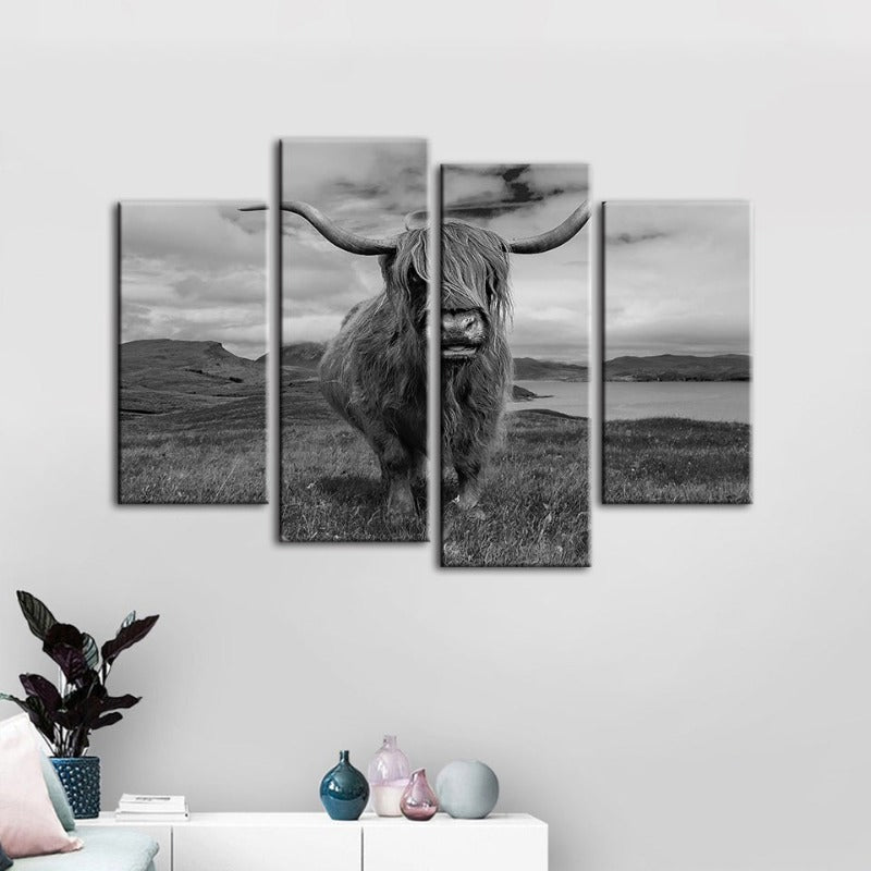 4 Piece Black And White Cow - Canvas Wall Art Painting | Bowlift