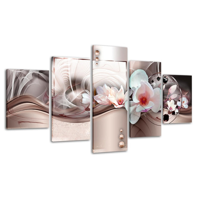 5 Piece Rose Gold Background White Flower - Canvas Wall Art Painting | Bowlift