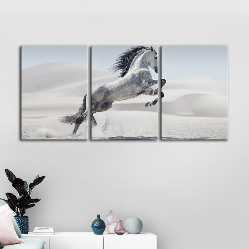 Jumping White Horse-Canvas Wall Art Painting 3 Pieces | Bowlift