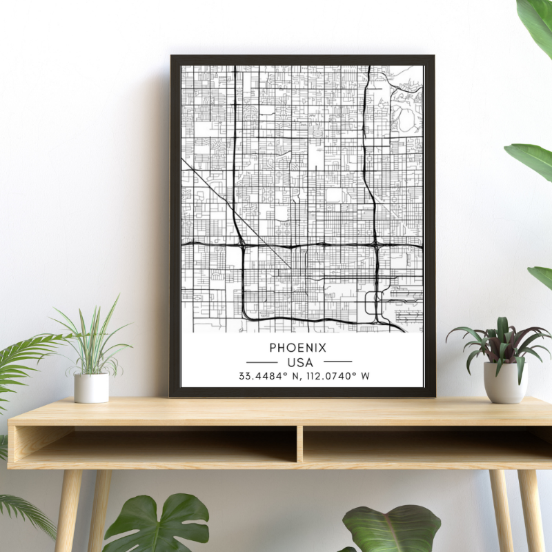 Phoenix City Map - Canvas Wall Art Painting | Bowlift