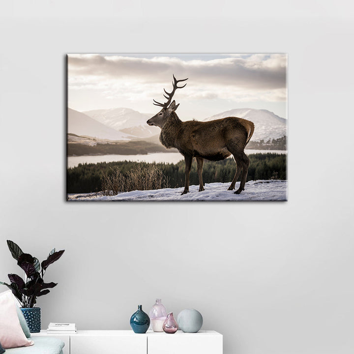 Somber Winter Deer - Canvas Wall Art Painting | Bowlift