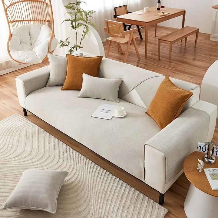 BowLift | Wavy Check Chenille Fabric Furniture Protector Sofa Cover