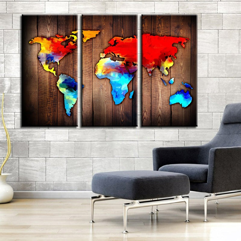 Beautiful Volcanic World Map-Canvas Wall Art Painting 3 Pieces | Bowlift