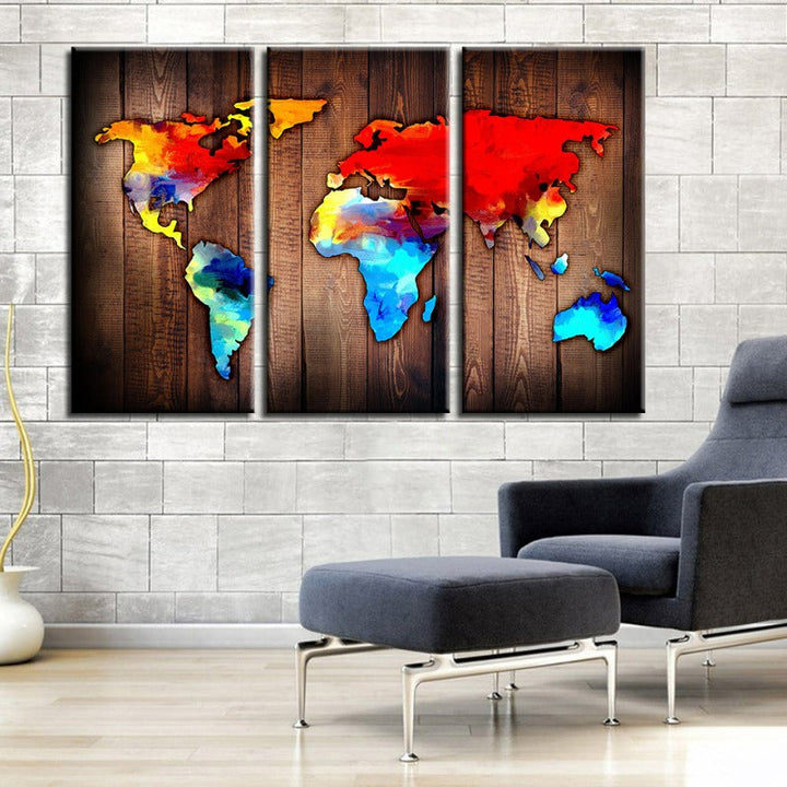 Beautiful Volcanic World Map-Canvas Wall Art Painting 3 Pieces | Bowlift