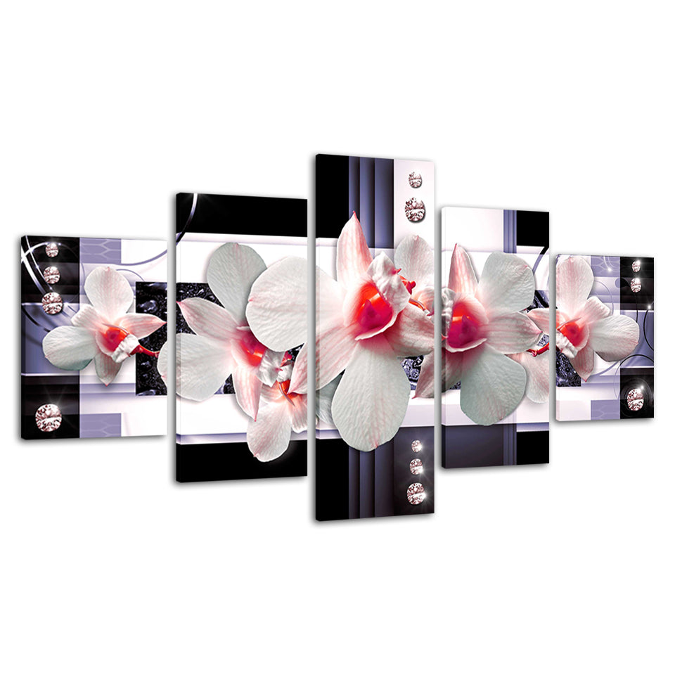 Delicate Pink Centered Orchids 5 Piece - Canvas Wall Art Painting | Bowlift