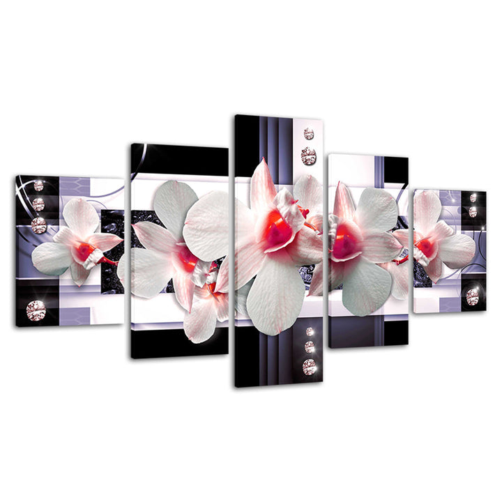 Delicate Pink Centered Orchids 5 Piece - Canvas Wall Art Painting | Bowlift
