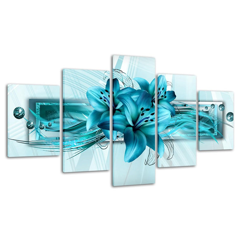 5 Piece Blue Tulip Flower - Canvas Wall Art Painting | Bowlift